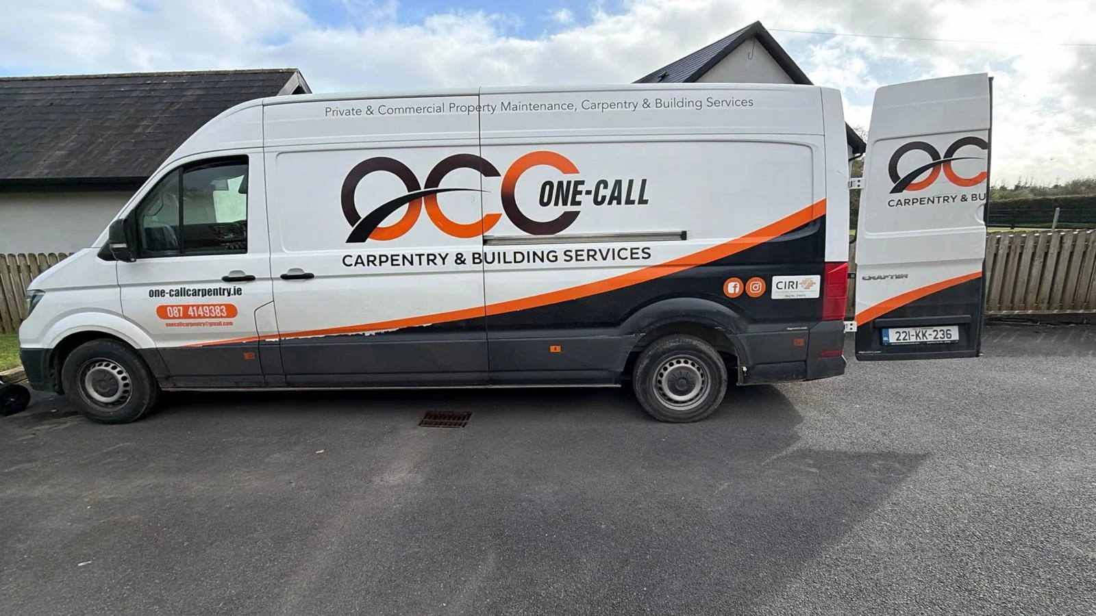 One-Call Carpentry van side view with full OCC livery and CIRI / RGI / Guild credentials
