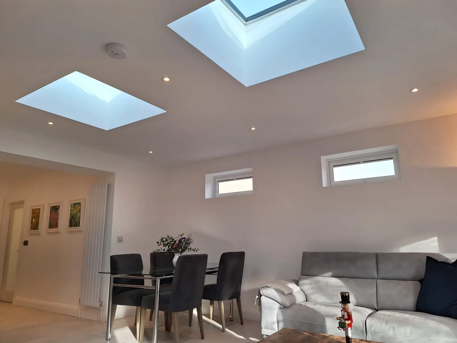 Open-plan extension interior with twin flush skylights